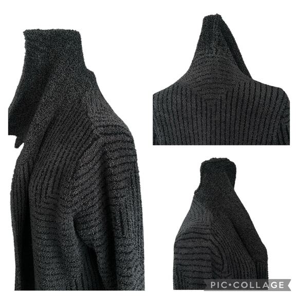 Barefoot Dreams Angular Striped Cardi Gray Black Soft Thick Women’s Large $198 - Picture 10 of 14